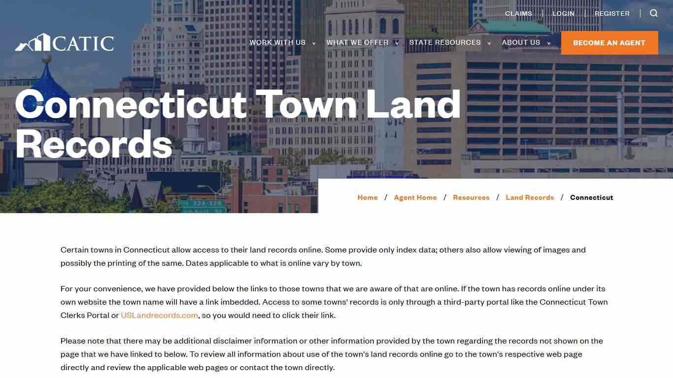 Connecticut Town Land Records | CATIC